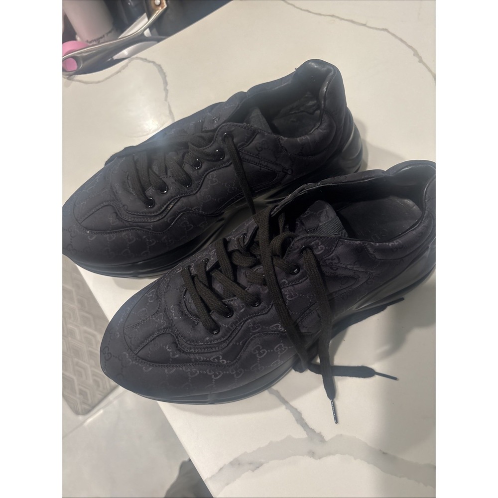 gucci rhyton sneakers Black Monogram Size 12.5 - Picture 3 of 14